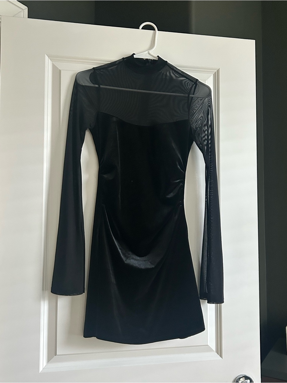 Wild Fable Black Velvet Mesh Long Sleeve Mini Dress